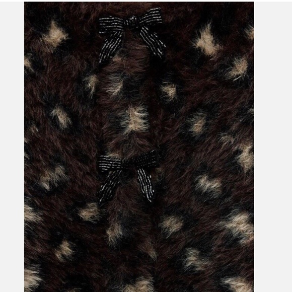 ZARA LEOPARD PRINT FAUX FUR JACQUARD KNIT CARDIGAN With BOW DETAILS NWT - Picture 12 of 13